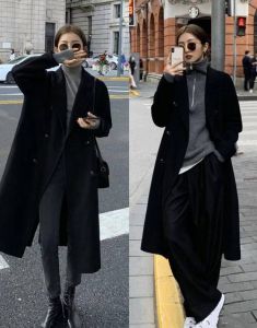 女款黑色大衣搭配图片_黑色大衣新穿法，时髦不沉闷！