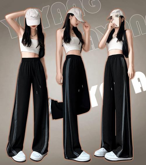 女士黑色运动裤配什么上衣_秋日黑色运动裤，高腰微弹显高级，短夹克搭出时髦范