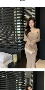 咖色针织长袖鱼尾包臀裙_咖啡色鱼尾包臀裙，显曲线美，复古百搭显白