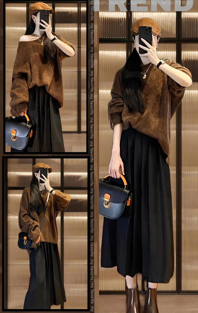 棕色裙子最佳颜色搭配图_棕色裙子显气质，秋季显瘦时尚搭