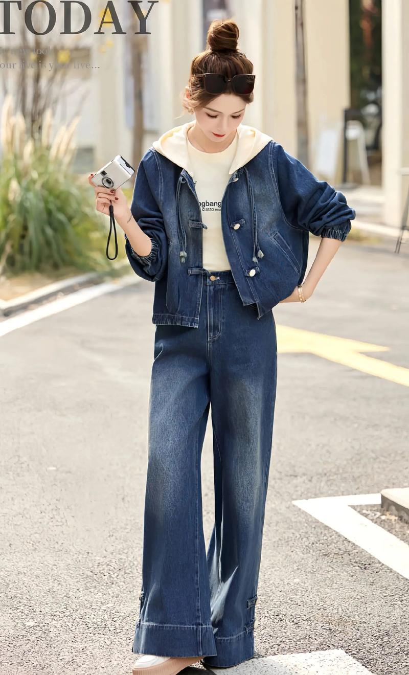 阔腿牛仔裤上衣搭配图_显瘦高腰阔腿裤，小个子必备百搭神裤！