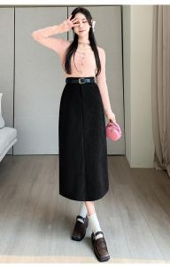 灯芯绒半身包臀长裙搭配_显瘦复古与性感魅力的完美融合