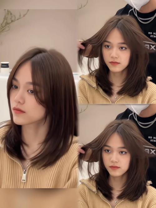 层次感锁骨发+法式刘海图片_层次锁骨发配法式刘海，时尚减龄又显瘦