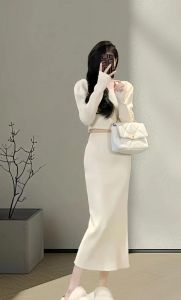 针织包臀裙搭配上衣图_秋冬气质百搭实用裙