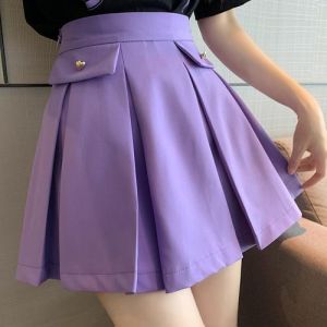 ins短裙高腰百褶裙格子紫色_显腿长气质,百搭实用,点亮日常穿搭